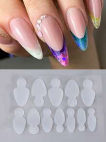 FULL BEAUTY 1片装双面美甲模具硅胶垫法式美甲可重复使用模具美甲延长工具，美甲用品，美甲工具，美甲艺术工具，返校季，美甲，美甲工具（适用于按压式美甲片） - 無色 - 查看 6