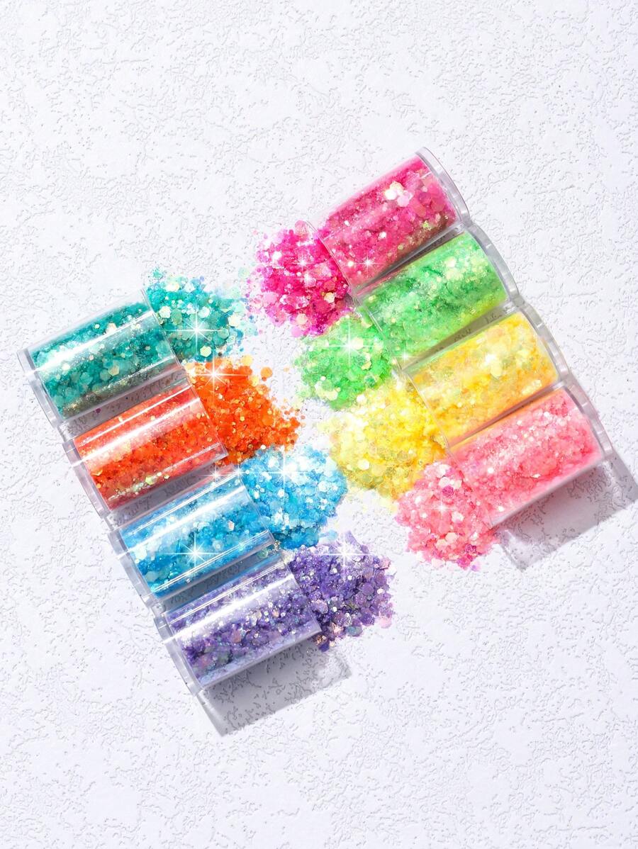 春夏高光澤閃光美甲裝飾混色閃光亮片 Diy 美甲飾品耐用溶劑滴膠 - 彩色 - 查看 1