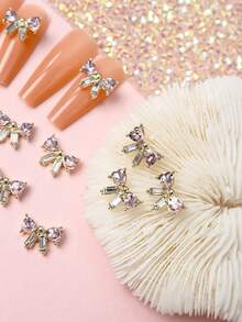 10入組水鑽蝴蝶結設計美甲飾品 - 粉色 - 查看 3