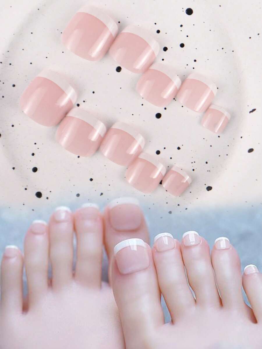 Nâng cấp ngay lập tức diện mạo của bạn với Bộ móng chân giả 24 chiếc hình vuông ngắn kiểu Pháp - Nhiều màu - Xem 1