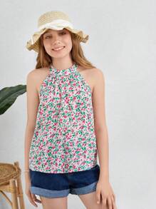 Girls Ditsy Floral Halter Neck Blouse - Multicolor - View 1