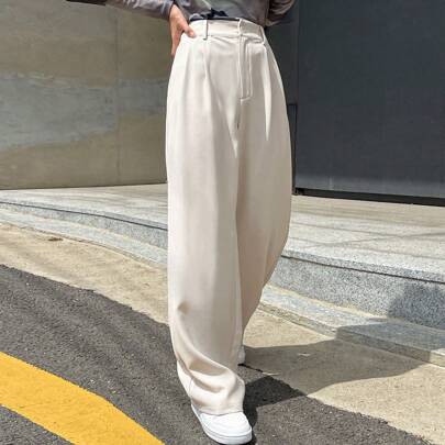 여성 솔리드 컬러 데일리 웨어 스트레이트 레그 팬츠, 여성 드레스 팬츠