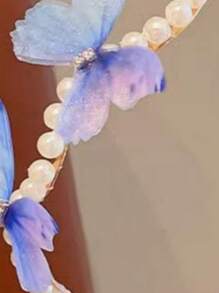 女孩珍珠蝴蝶裝飾髮箍日常裝飾 - 粉色 - 查看 2