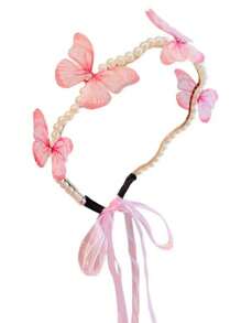 Girls Faux Pearl Butterfly Decor Headband For Daily Decoration - Pink - View 2