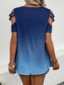 SHEIN LUNE 漸層鏤空前拉鏈T恤 - 藏蓝色 - 查看 2