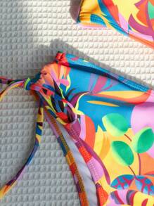 SHEIN Swim Zomerstrand bikiniset met tropische print en trekkoord aan de zijkant