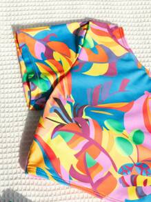 SHEIN Swim Zomerstrand bikiniset met tropische print en trekkoord aan de zijkant