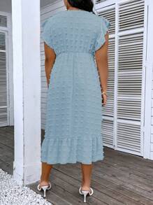 SHEIN LUNE Đầm Plus Size Xù Viên lá sen màu trơn Giải trí - Màu xanh nhạt - Xem 2