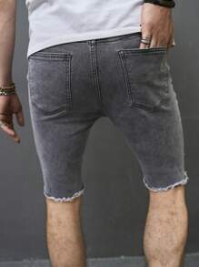 Manfinity Nam Quần short Denim Bông Rách Trang trí thô bị sờn - Xám - Xem 2