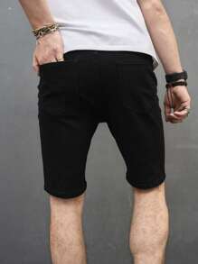 Manfinity Men Cotton Bone Print Denim Shorts - Black - View 2
