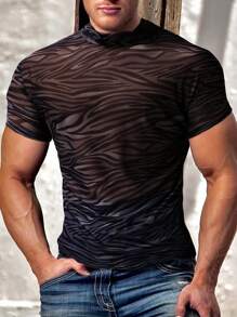 Manfinity AFTRDRK Men Zebra Striped Mock Neck Sheer Tee - Black - View 1