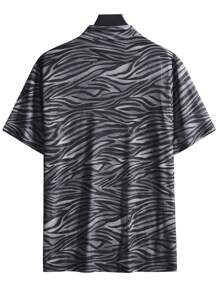 Manfinity AFTRDRK Men Zebra Striped Mock Neck Sheer Tee - Black - View 2