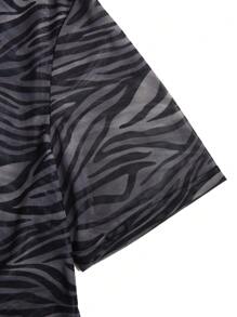 Manfinity AFTRDRK Men Zebra Striped Mock Neck Sheer Tee - Black - View 4