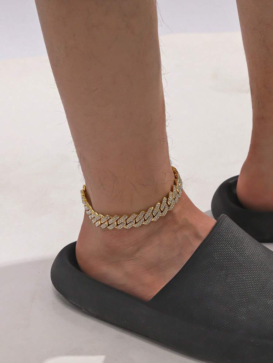 1pc Glamorous Zinc Alloy Rhinestone Decor Anklet For Men For Gift, For Jewelry Gift And Party - Yellow Gold - View 1