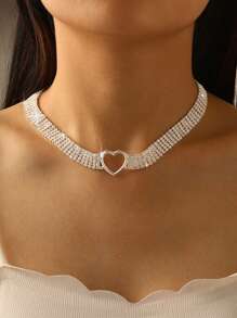 1 Dây Chuyền Choker Trái Tim Đính Đá Quyến Rũ Dành Cho Nữ Dự Tiệc - Bạc - Xem 1