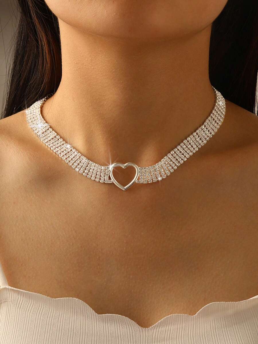 1 Dây Chuyền Choker Trái Tim Đính Đá Quyến Rũ Dành Cho Nữ Dự Tiệc - Bạc - Xem 1