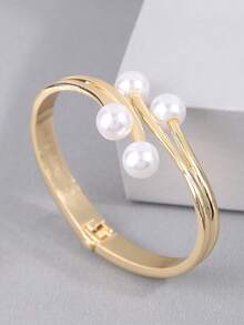 1只時尚的仿珍珠裝飾個性化女士手鍊 - 銀色 - 查看 1