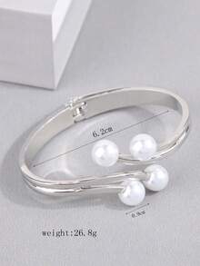 1只時尚的仿珍珠裝飾個性化女士手鍊 - 銀色 - 查看 5