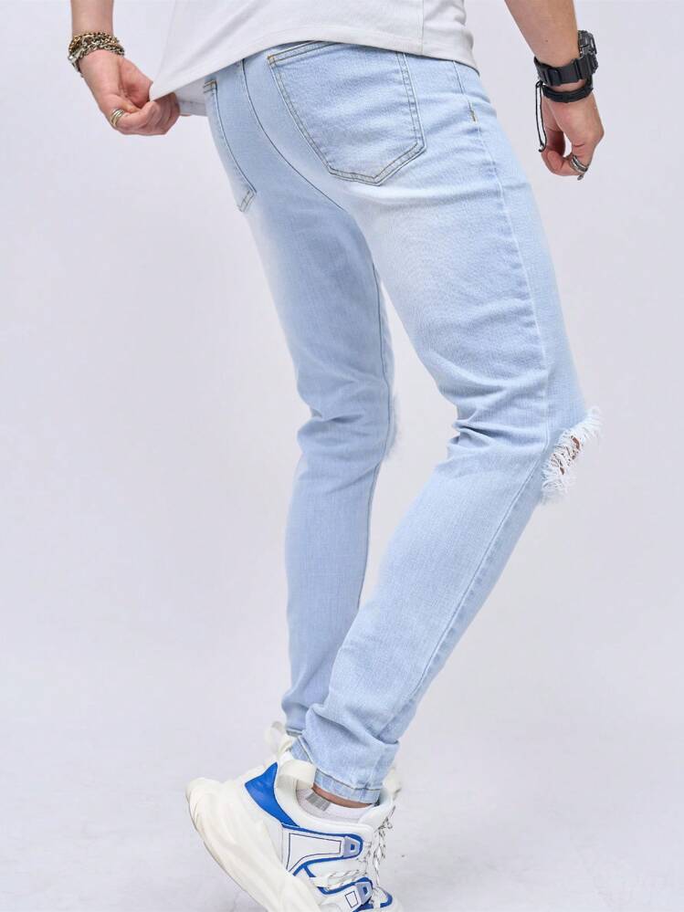 Manfinity LEGND Homme Jean Skinny En Coton Déchiré Effiloché Découpé - Jean clair - Voir 2