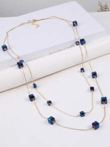 立方體裝飾多層次項鍊 - 寶藍色 - 查看 12