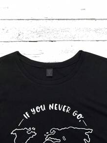 SHEIN LUNE Camiseta mapa & con estampado de slogan