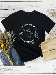 SHEIN LUNE Camiseta mapa & con estampado de slogan