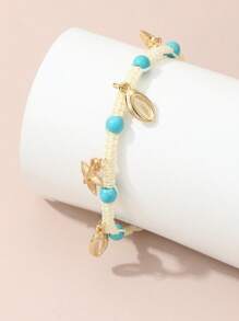 海星和貝殼墜飾串珠腳鏈 - 白色 - 查看 3