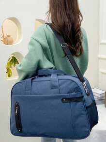 撞色旅行包雙把手時尚風格 - 藍色 - 查看 2