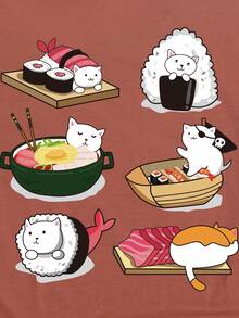 SHEIN LUNE Áo thun nữ Hoạt hình Giải trí - Gỗ đỏ - Xem 3