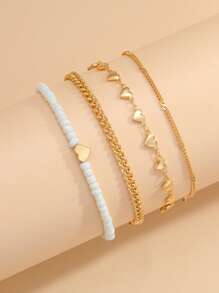 4入组/套時尚鋅合金塑膠愛心裝飾腳錬適合夏天海灘裝飾用品 - 金黃色 - 查看 2