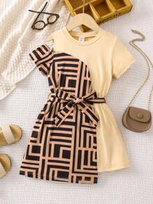 SHEIN Đầm bé gái Bất đối xứng Cắt ra Hình học Giải trí - Nhiều màu - Xem 1