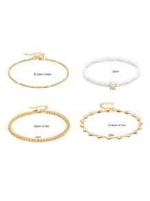 4入组/套時尚鋅合金塑膠愛心裝飾腳錬適合夏天海灘裝飾用品 - 金黃色 - 查看 3