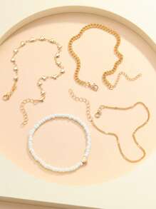 4入组/套時尚鋅合金塑膠愛心裝飾腳錬適合夏天海灘裝飾用品 - 金黃色 - 查看 6