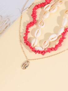 3入組/套波西米亞貝殼裝飾項鍊適合女士適合夏天海灘裝飾用品 - 彩色 - 查看 2