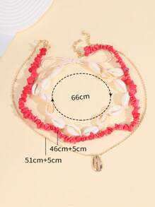 3入組/套波西米亞貝殼裝飾項鍊適合女士適合夏天海灘裝飾用品 - 彩色 - 查看 4