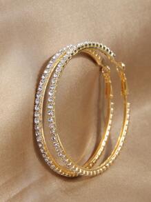 1pair Fashionable Simple 6.0cm Shiny Rhinestone Lady's Hoop Earrings - Gold - View 10