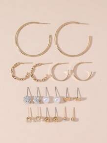 9pairs/Set Fashion Faux Pearl & Rhinestone Decor Earrings For Women For Daily Decoration
