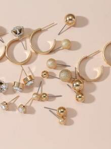 9pairs/Set Fashion Faux Pearl & Rhinestone Decor Earrings For Women For Daily Decoration