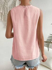 SHEIN VCAY Áo sơ mi nữ Nút Tương phản ren màu trơn Giải trí - Hồng - Xem 2