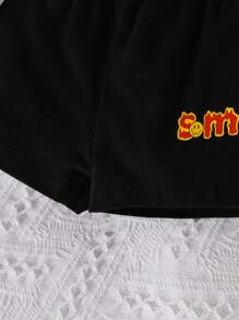 Đứa bé trai Cartoon & Đồ họa chữ cái Áo thun & quần đùi - Đen và trắng - Xem 7