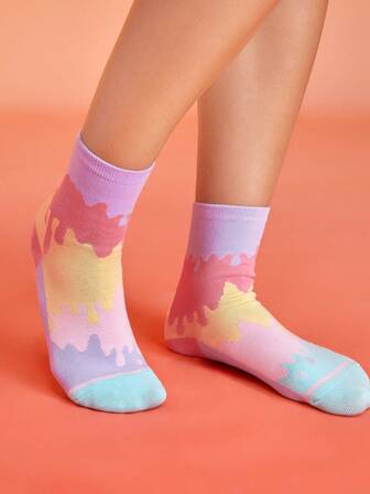 Anime 1pair Women Colorblock Cute Ankle Socks