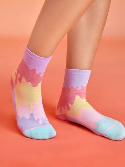 Anime 1pair Women Colorblock Cute Ankle Socks