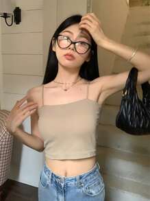 Top de tirantes crop unicolor - Caqui - Ver 1