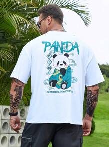 Manfinity EMRG 男士卡通和標語圖案落肩T恤 - 白色 - 查看 1