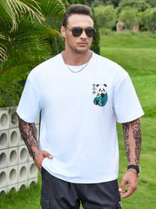 Manfinity EMRG 男士卡通和標語圖案落肩T恤 - 白色 - 查看 4