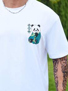 Manfinity EMRG 男士卡通和標語圖案落肩T恤 - 白色 - 查看 6