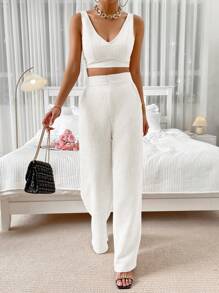 SHEIN Privé 素色背心上衣和闊腿褲 - 白色 - 查看 6