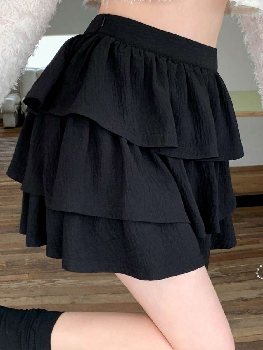 DAZY Solid Ruffle Layer Skirt | SHEIN USA