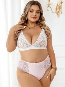 Plus Contrast Lace Panty - Baby Pink - View 6