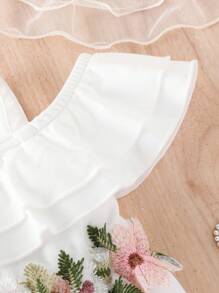 嬰兒貼花挖肩荷葉邊喇叭連身褲 - 白色 - 查看 4